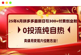 25年6月拼多多最新日引300+付费创业粉，0投流纯自热 卖课月变现六位数方法-天威侠客｜小天爱分享项目学习网