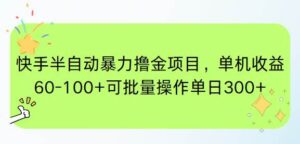 快手半自动暴力撸金项目，单机收益60-100+可批量操作单日300+-天威侠客｜小天爱分享项目学习网